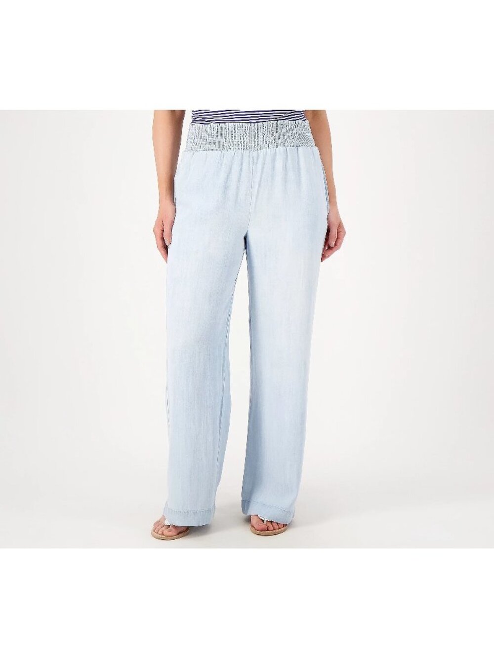 Side Stitch Pants XL Pull On Smocked Waist Wide Leg Riviera Wash Coastal Grandma